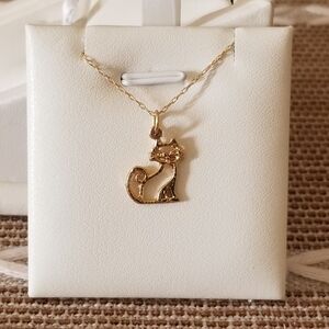 14K Gold Cat Pendant Necklace